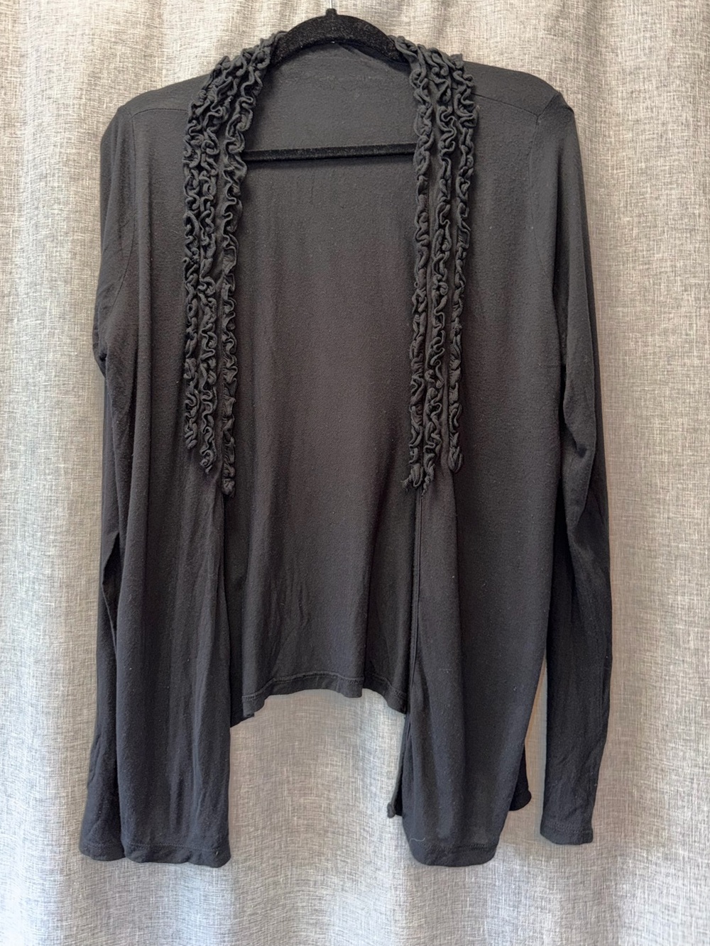CDR Black Women’s Open-Front Ruffle-Trim Sweater Cardigan Large
